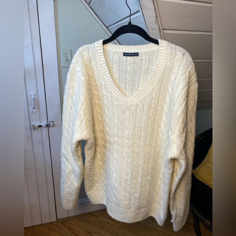Brandy Melville Wool Cable Knit V Neck Sweater Cream